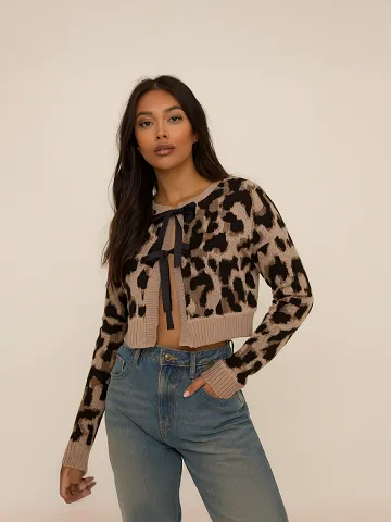 Animal Print Knitted Lace Up Cardigan - Magdalena sold by Storm Desire product image thumbnail 2