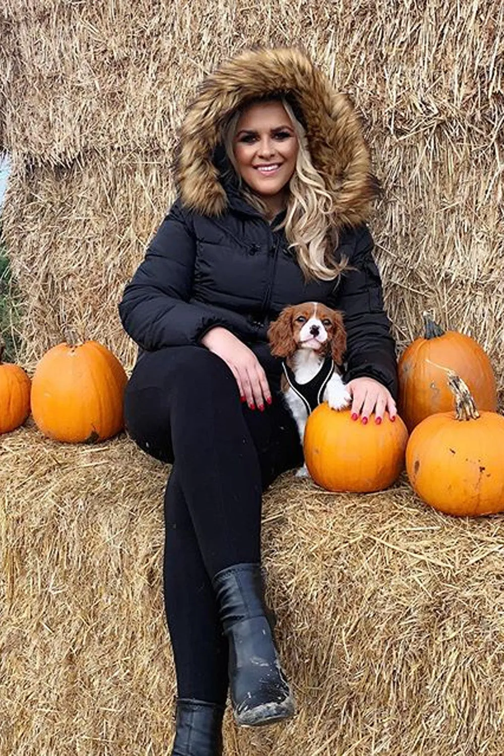 Black Belted Faux Fur Hood Quilted Puffer Jacket - Gracie sold by Storm Desire