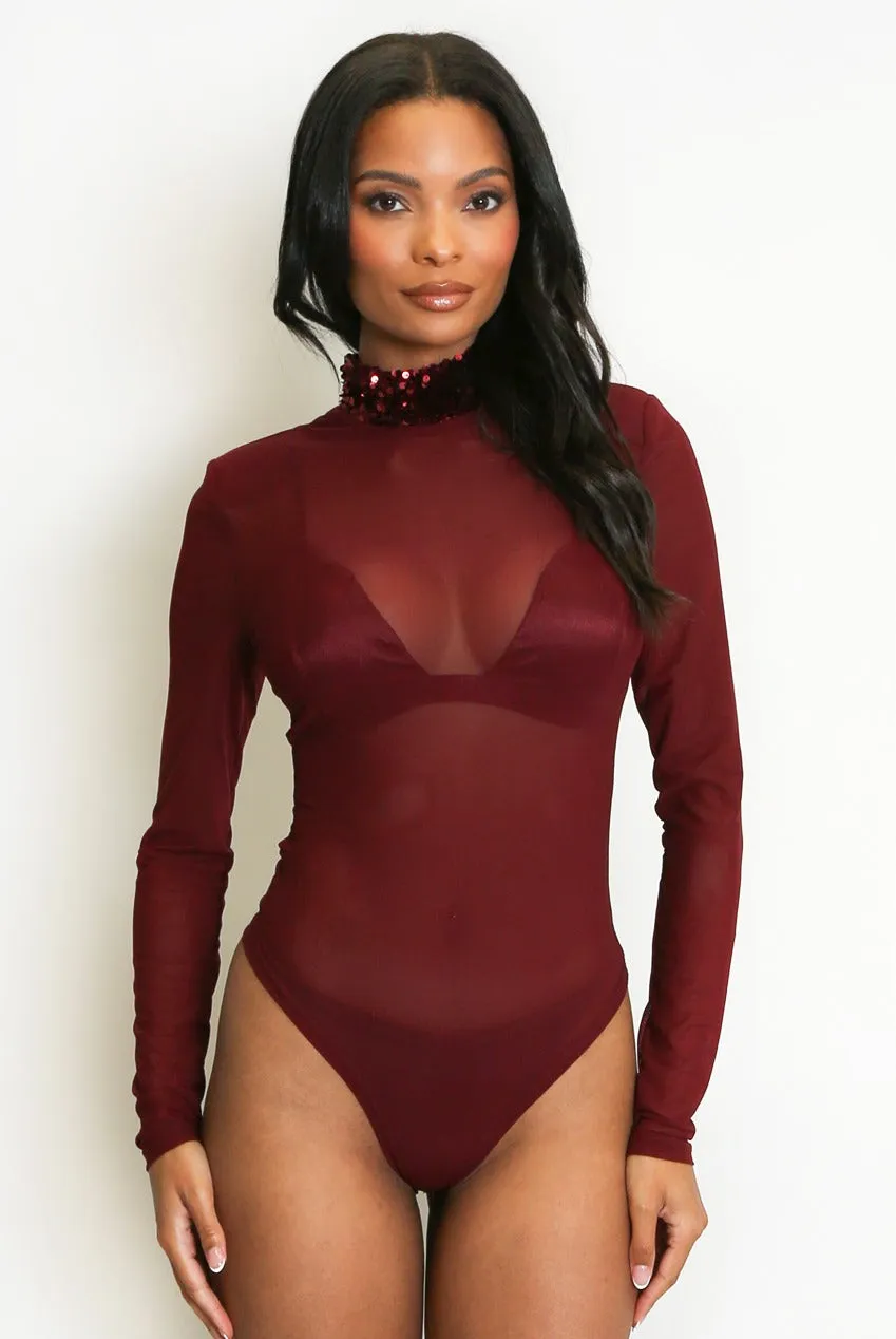 Sequin Neck Mesh Bodysuit - Johanna sold by Storm Desire