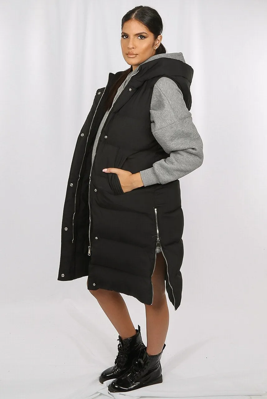 Black Longline Padded Hooded Gilet - Jayla sold by Storm Desire product image thumbnail 2