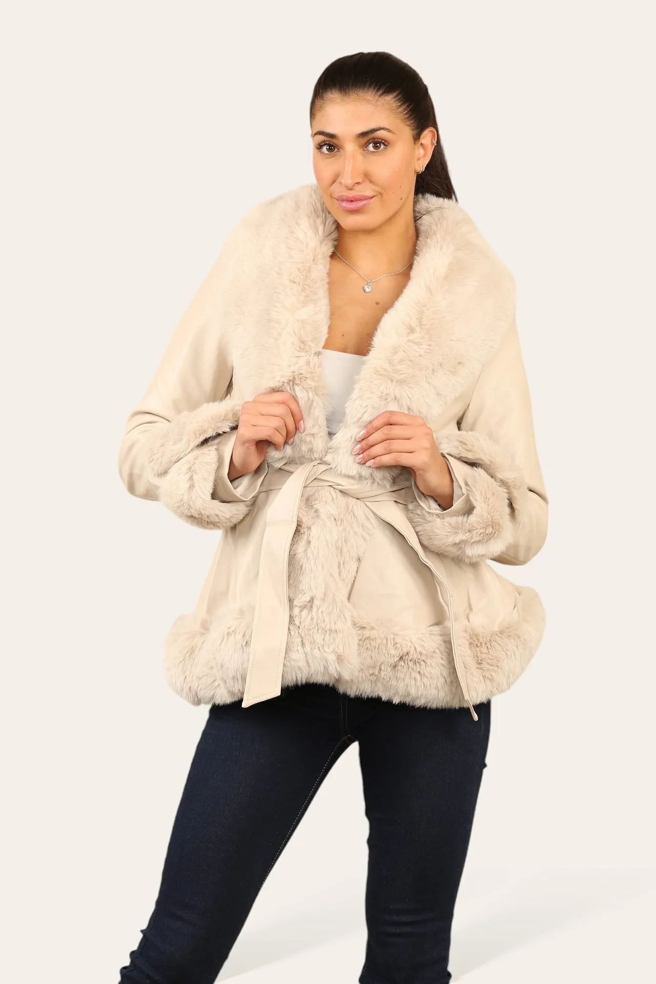 Faux Fur Trim Pu Swing Coat - Cordelia sold by Storm Desire product image thumbnail 3