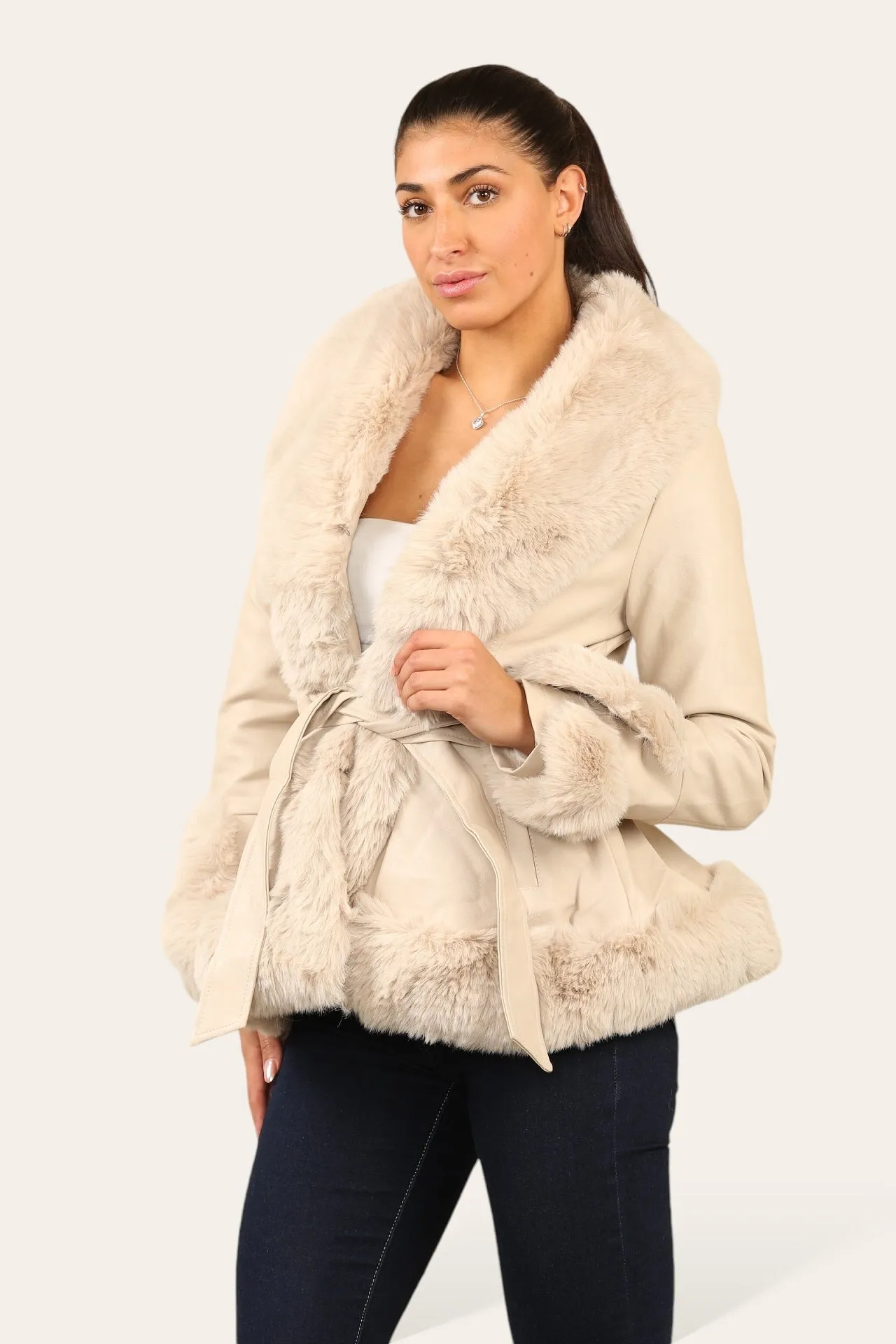 Faux Fur Trim Pu Swing Coat - Cordelia sold by Storm Desire