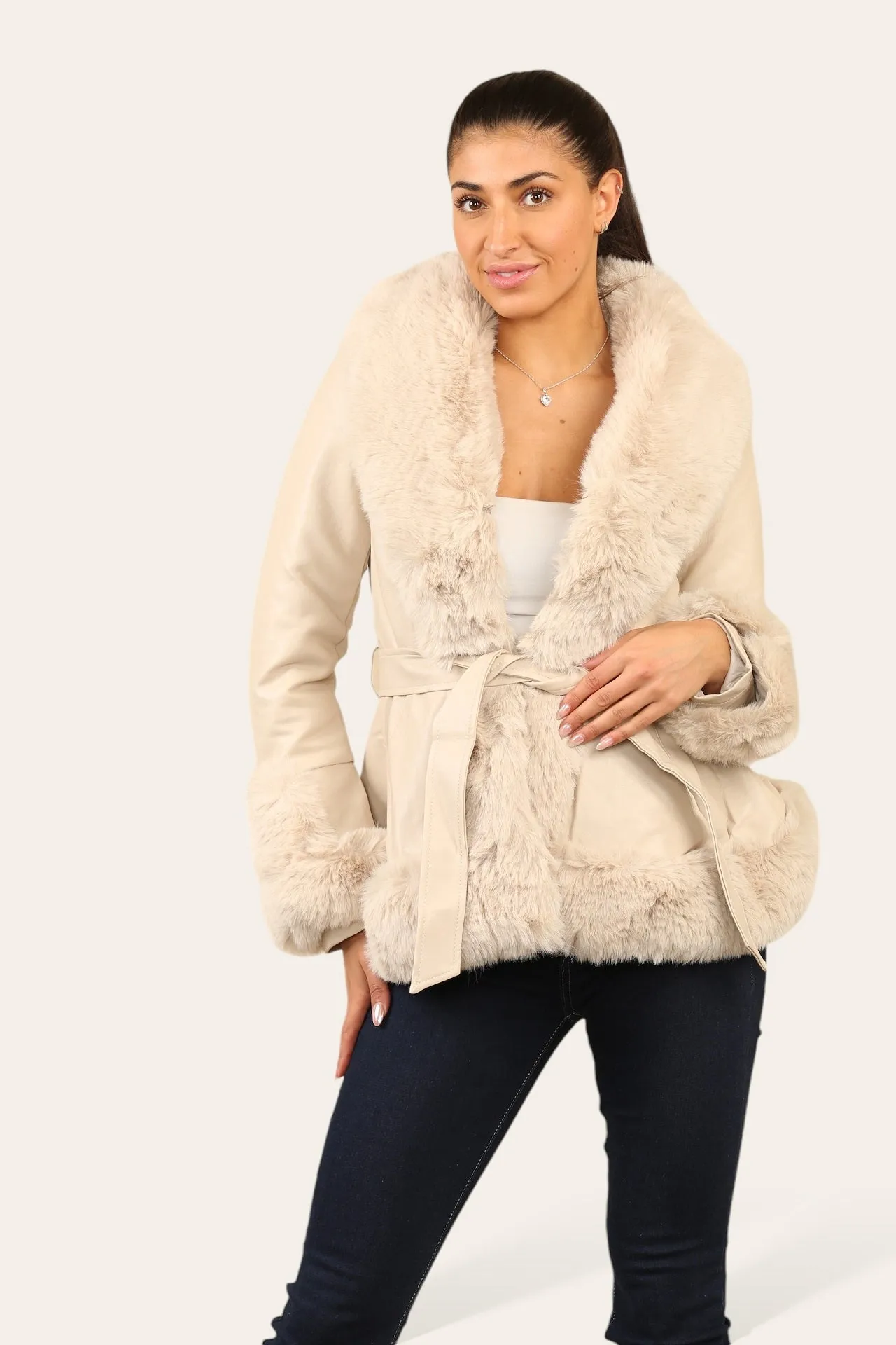 Faux Fur Trim Pu Swing Coat - Cordelia sold by Storm Desire product image thumbnail 5