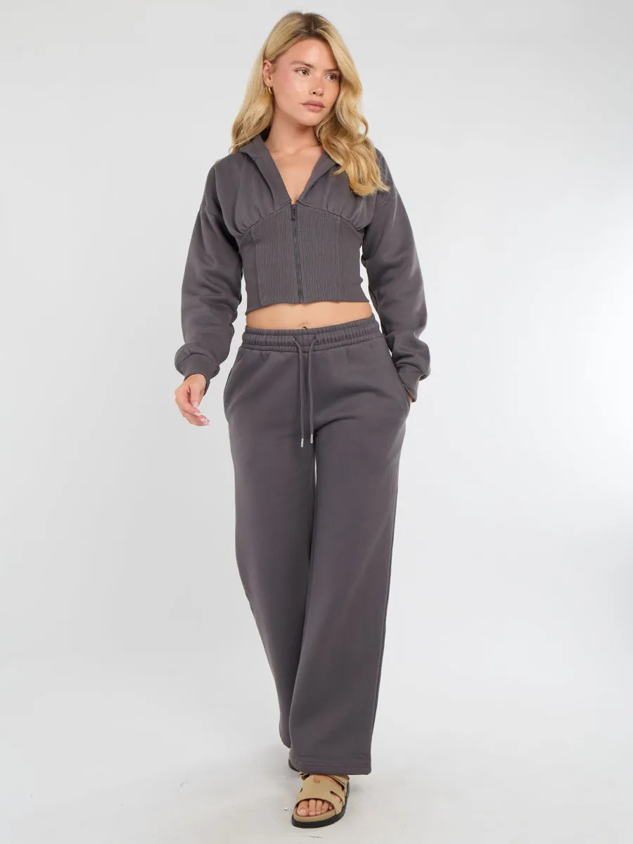Hooded Zip Up Crop Top & Wide Leg Trouser Tracksuit - Hunter sold by Storm Desire