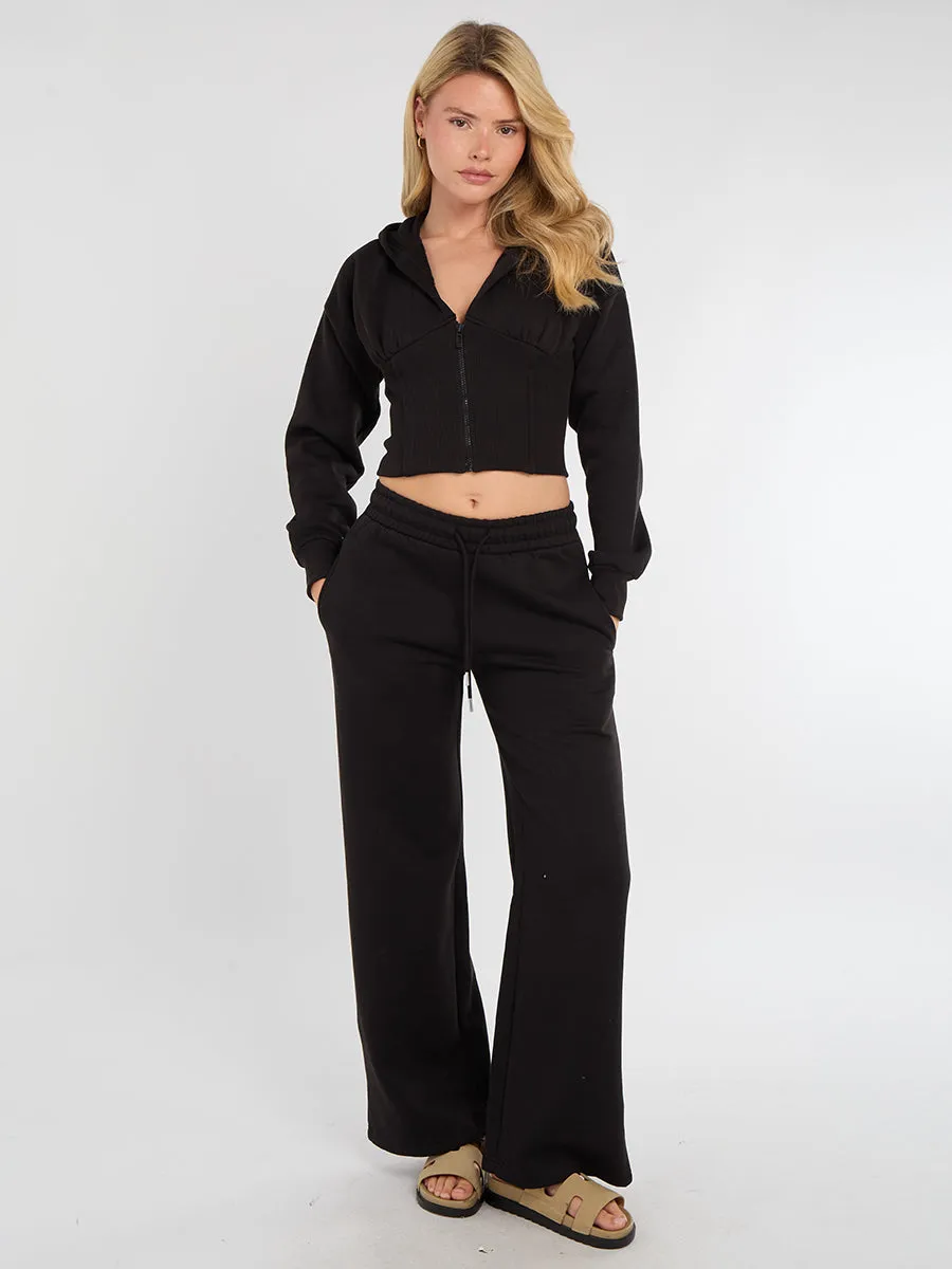 Hooded Zip Up Crop Top & Wide Leg Trouser Tracksuit - Hunter sold by Storm Desire product image thumbnail 5