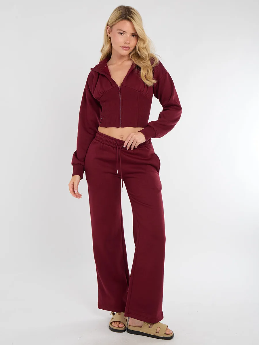 Hooded Zip Up Crop Top & Wide Leg Trouser Tracksuit - Hunter sold by Storm Desire product image thumbnail 2