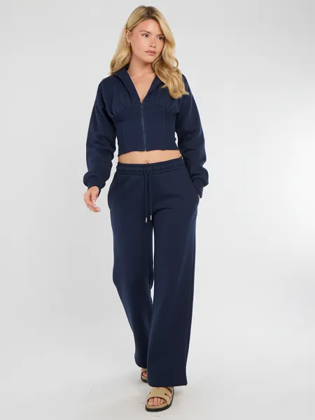 Hooded Zip Up Crop Top & Wide Leg Trouser Tracksuit - Hunter sold by Storm Desire product image thumbnail 3