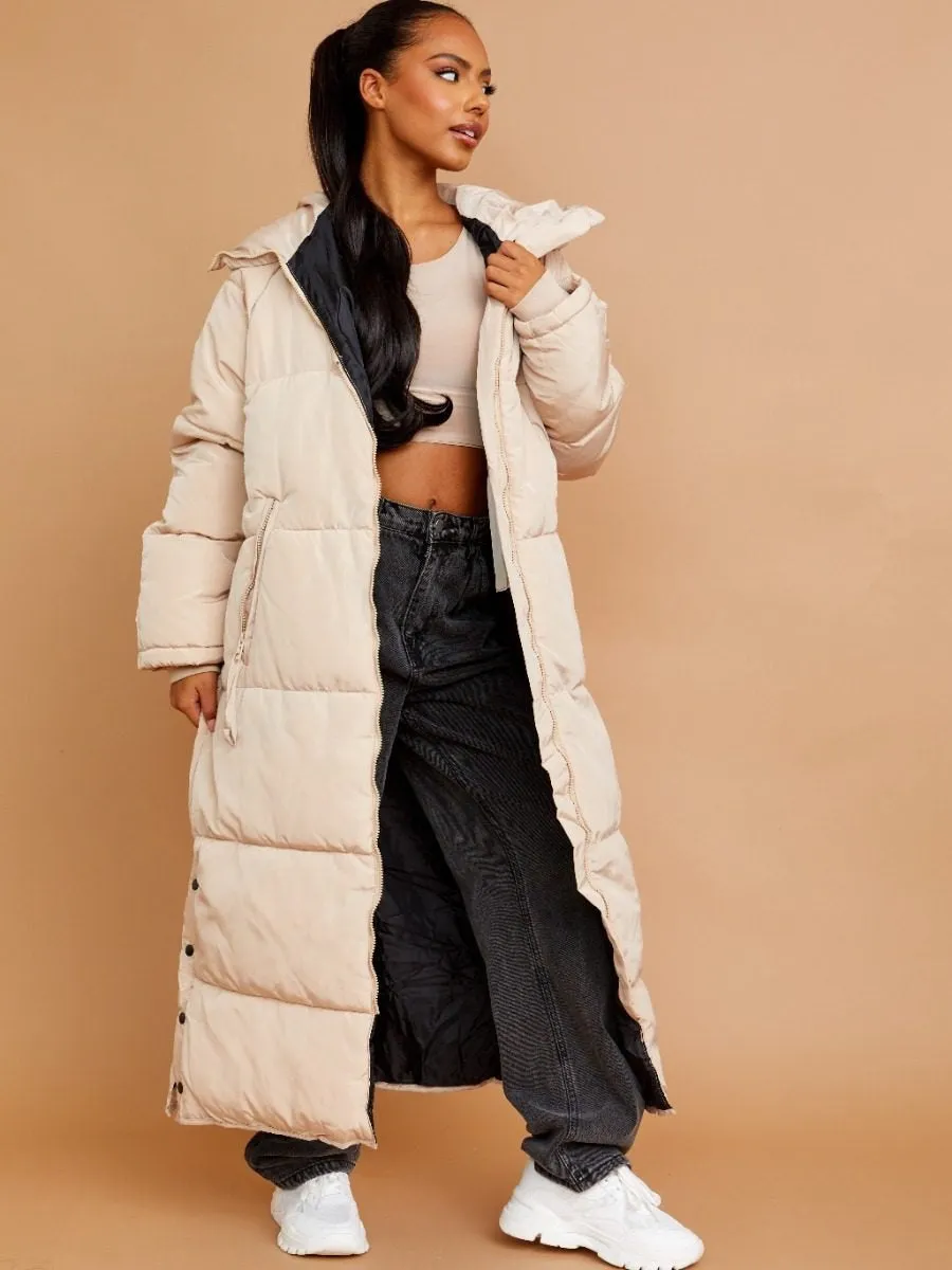 Longline Quilted Hooded Coat Button Detail - Aliza sold by Storm Desire product image thumbnail 2