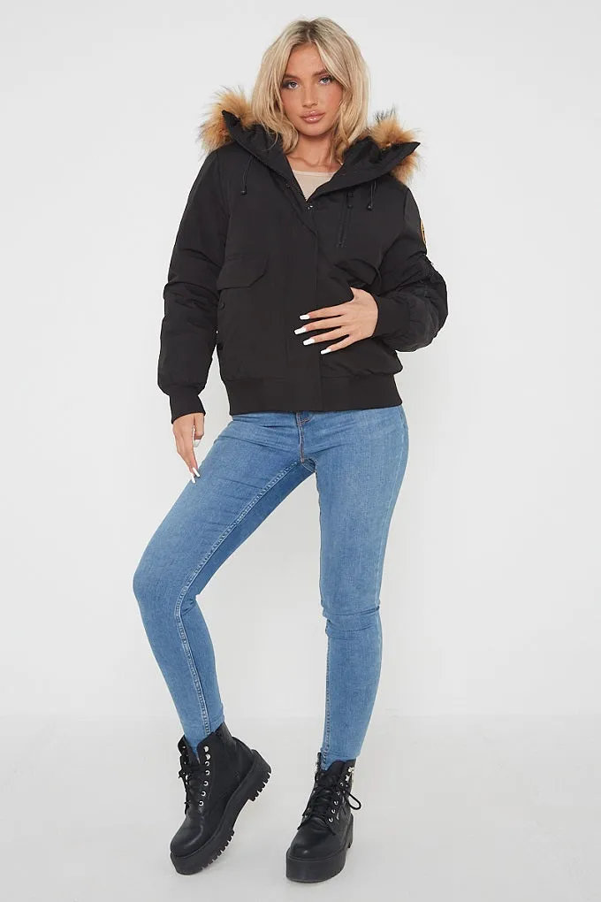 Black Aviator Canada Pilot Faux Fur Hood Bomber Jacket - Denver sold by Storm Desire product image thumbnail 4