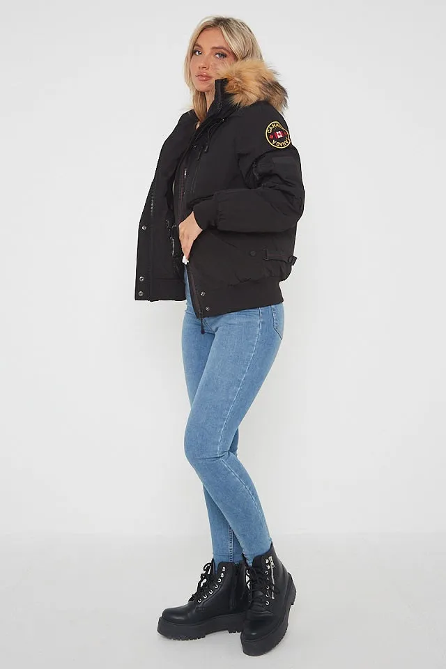 Black Aviator Canada Pilot Faux Fur Hood Bomber Jacket - Denver sold by Storm Desire product image thumbnail 5