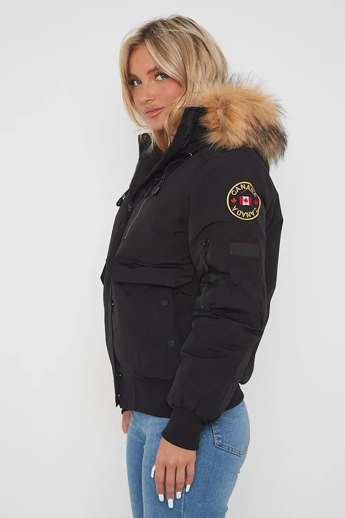 Black Aviator Canada Pilot Faux Fur Hood Bomber Jacket - Denver sold by Storm Desire product image thumbnail 2