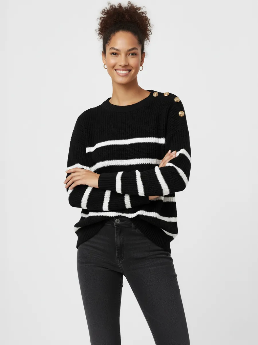 Knitted Stripe Gold Button Jumper - Janiyah sold by Storm Desire product image thumbnail 4