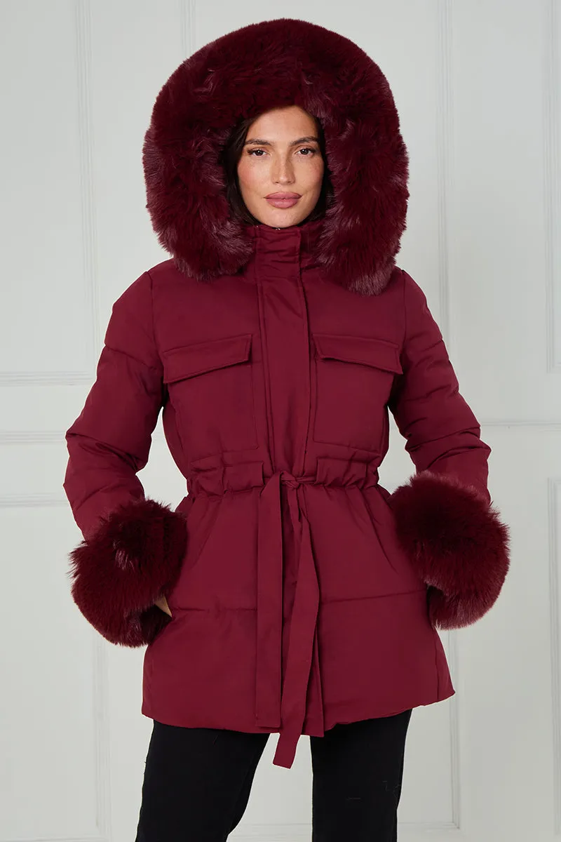 Faux Fur Hood Tie Up Puffer Jacket - Francesca sold by Storm Desire product image thumbnail 4