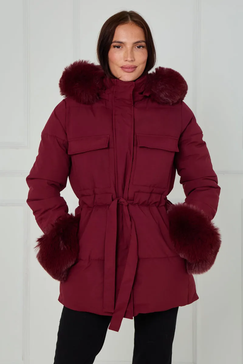 Faux Fur Hood Tie Up Puffer Jacket - Francesca sold by Storm Desire