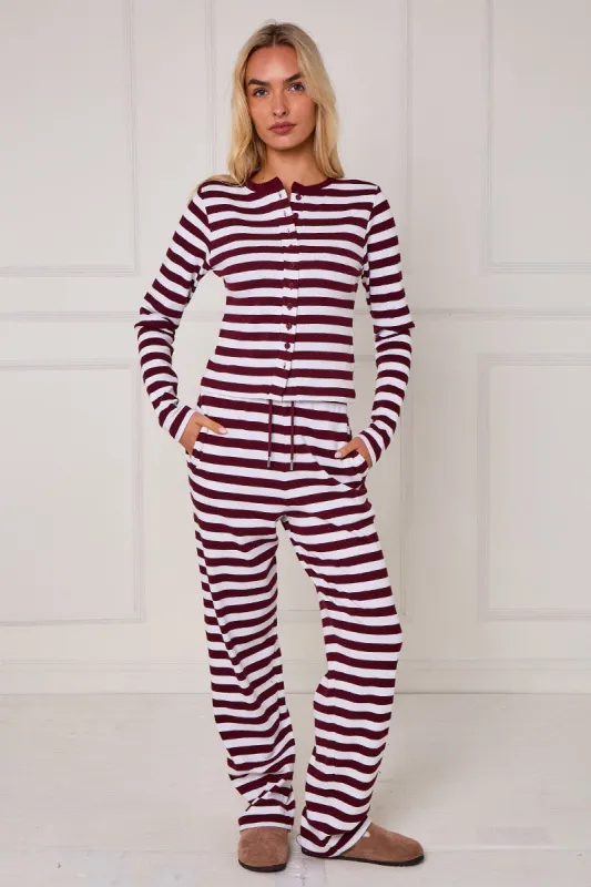 Striped Ribbed Button Up Top & Wide Leg Trouser Co-ord - Jolie sold by Storm Desire