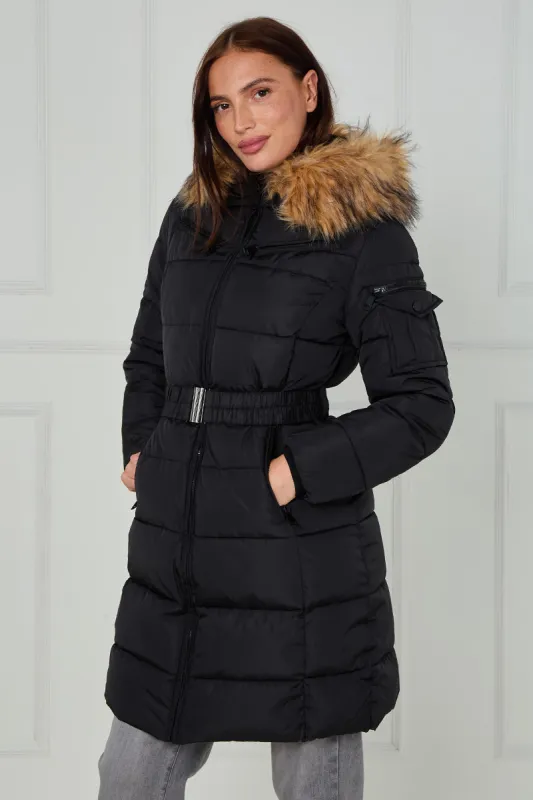 Long Faux Fur Hood Quilted Puffer Jacket - Nancy sold by Storm Desire