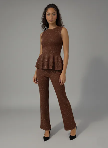 Lurex Peplum Top and Wide Leg Trouser Set - Romy sold by Storm Desire product image thumbnail 3