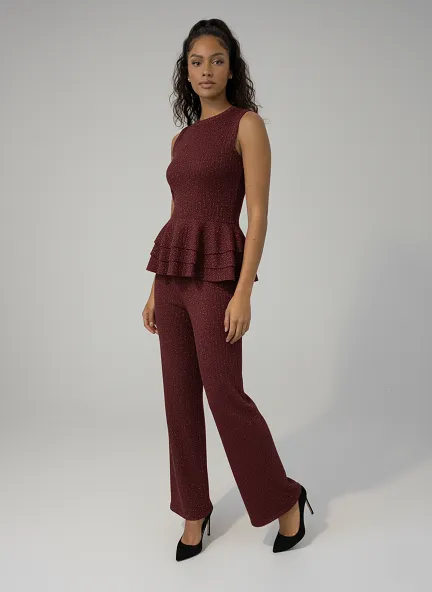 Lurex Peplum Top and Wide Leg Trouser Set - Romy sold by Storm Desire