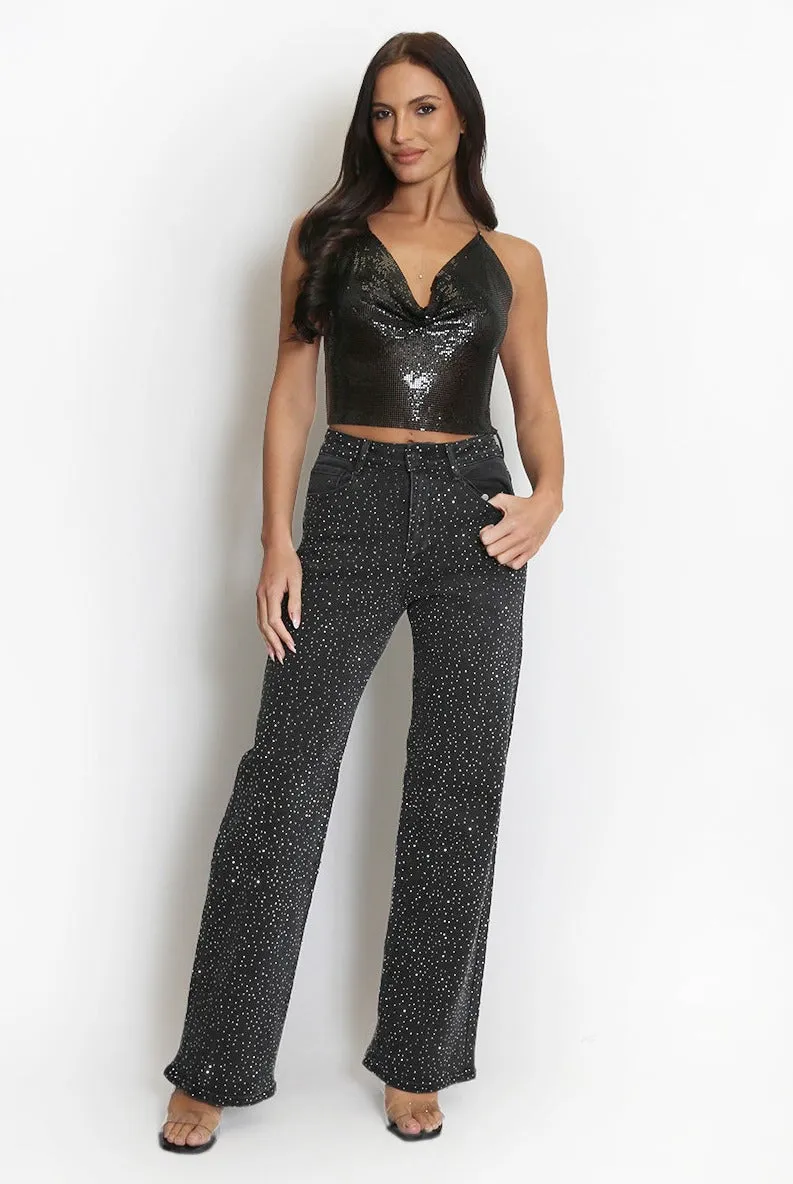 Diamante Embellished Wide Fit Jeans - Honey sold by Storm Desire product image thumbnail 5