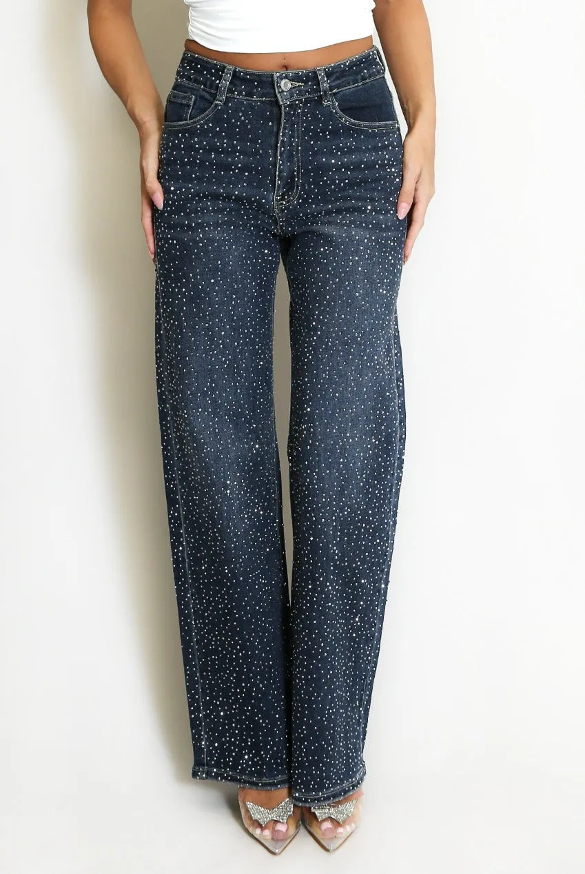 Diamante Embellished Wide Fit Jeans - Honey sold by Storm Desire product image thumbnail 4