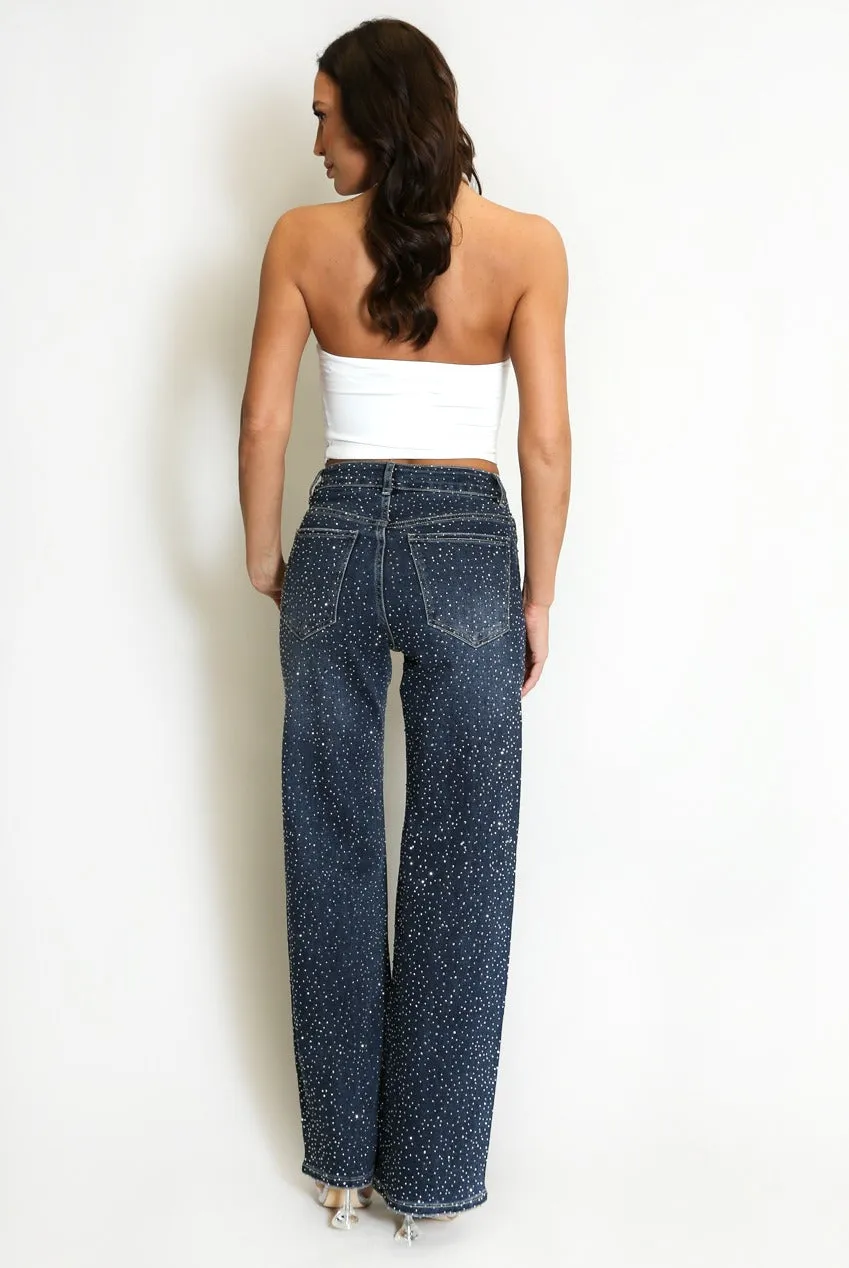 Diamante Embellished Wide Fit Jeans - Honey sold by Storm Desire product image thumbnail 2