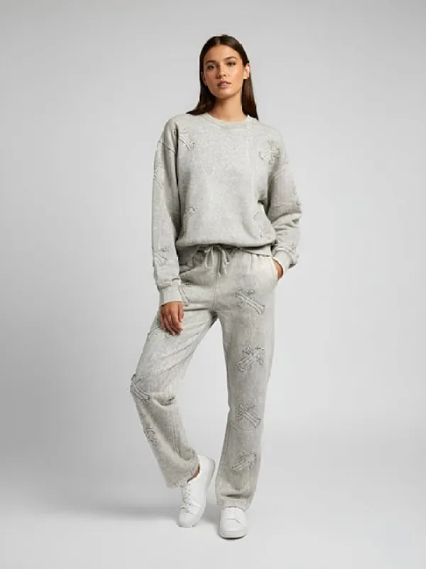 Acid Wash Oversized Crucifix Embroidered Set - Violette sold by Storm Desire