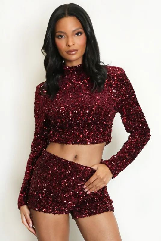 Long Sleeve Sequin Crop Top - Mikaela sold by Storm Desire