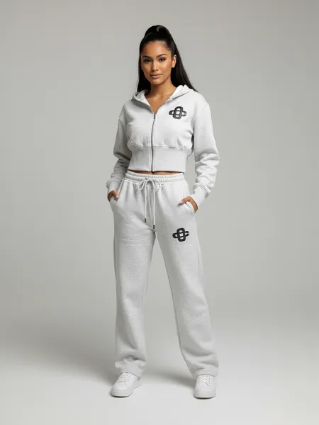 Logo Cropped Hoodie and Jogger Fleece Tracksuit - Kassidy sold by Storm Desire product image thumbnail 2