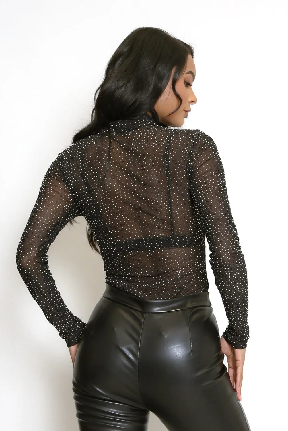 Diamante High Neck Sheer Bodysuit sold by Storm Desire product image thumbnail 2