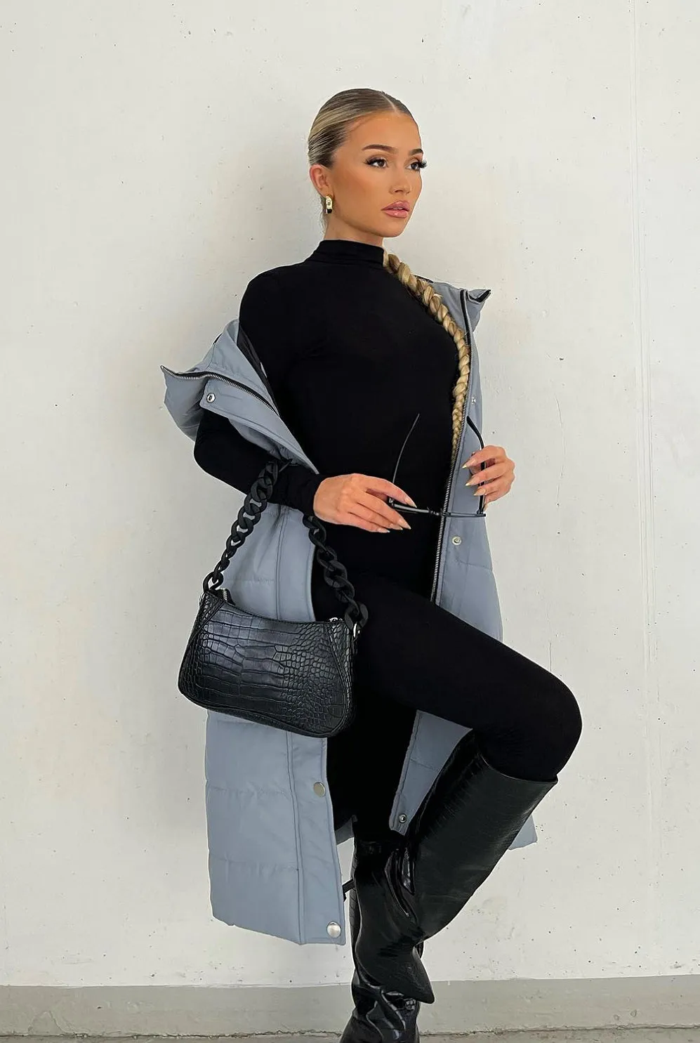 Grey Longline Padded Hooded Gilet - Jayla sold by Storm Desire product image thumbnail 3