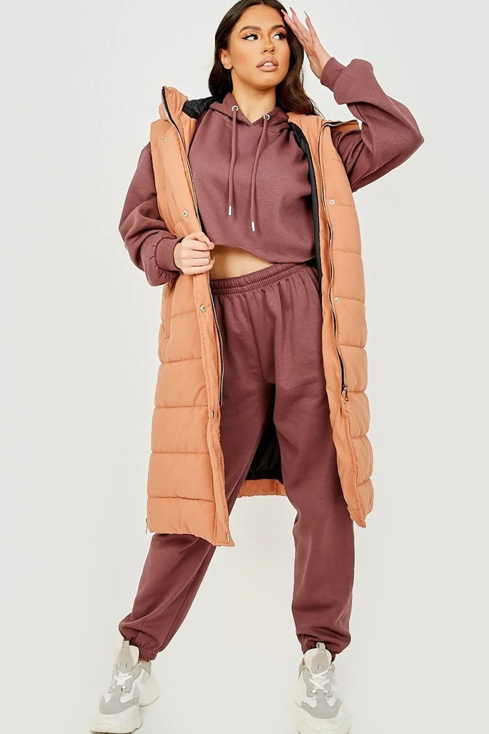 Camel Longline Padded Hooded Gilet - Jayla sold by Storm Desire product image thumbnail 3