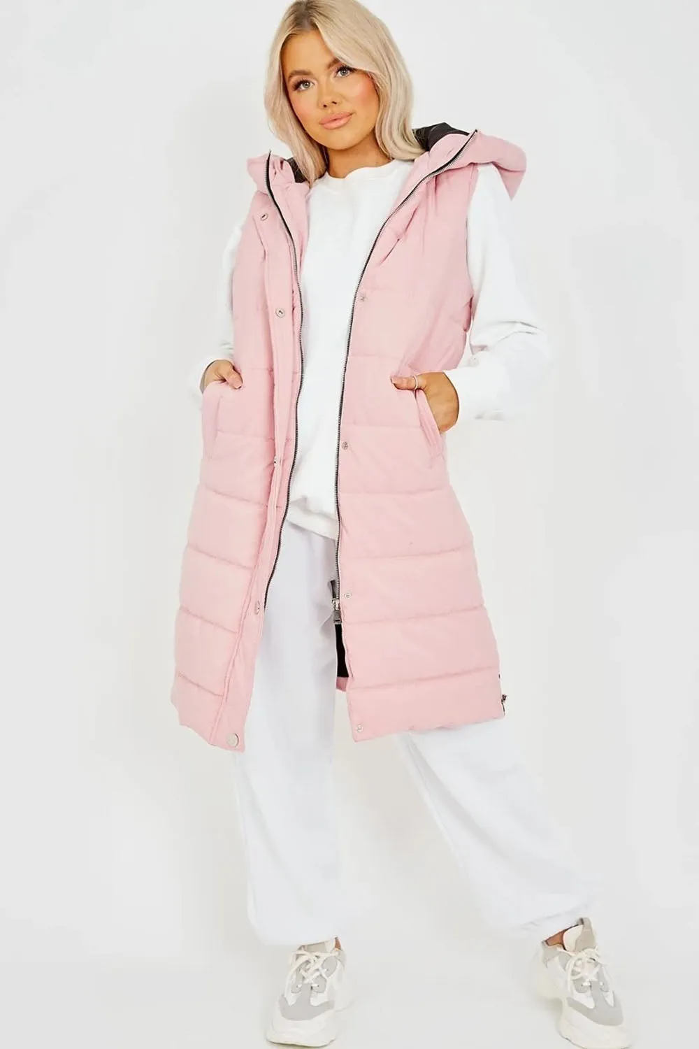 Pink Longline Padded Hooded Gilet - Jayla sold by Storm Desire product image thumbnail 2