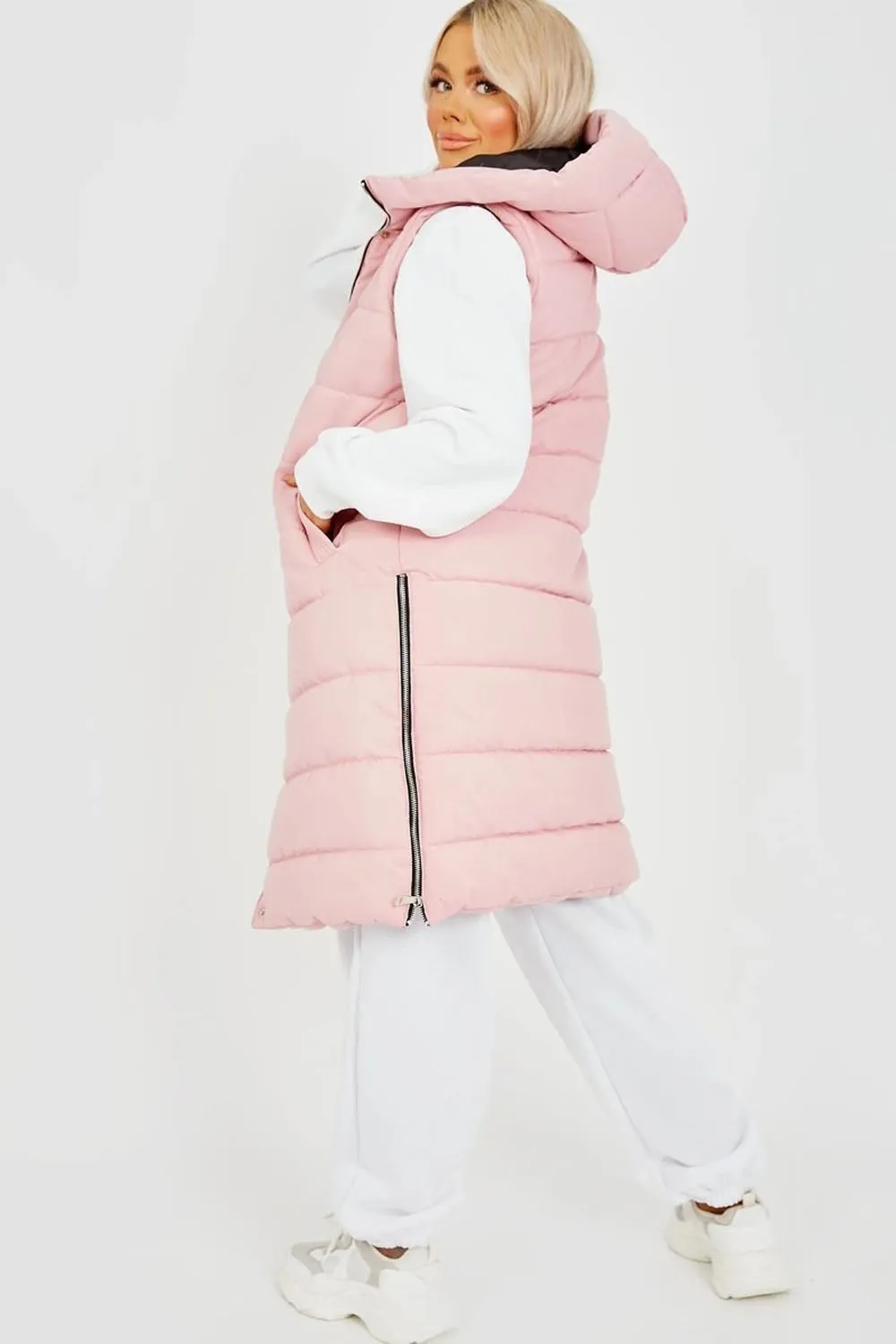 Pink Longline Padded Hooded Gilet - Jayla sold by Storm Desire product image thumbnail 3