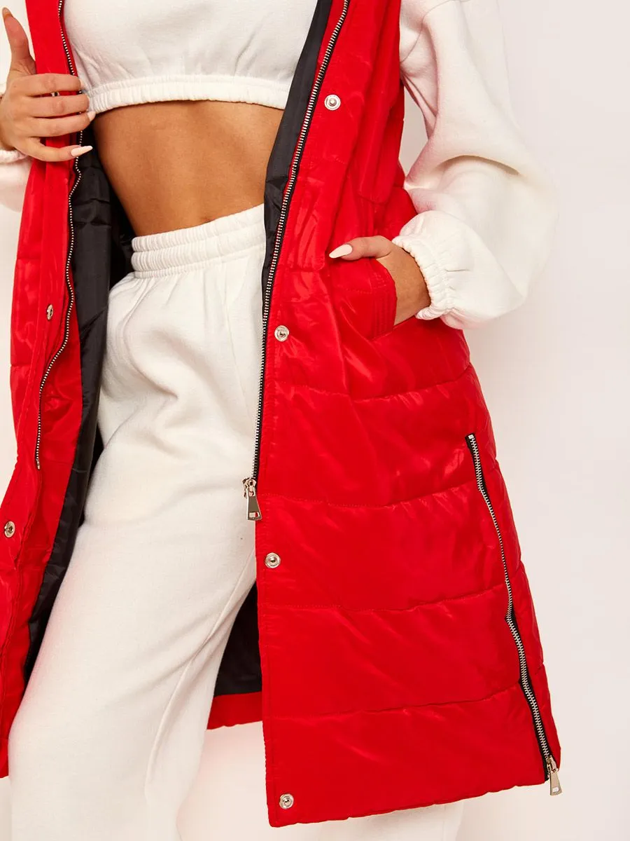 Red Longline Padded Hooded Gilet - Jayla sold by Storm Desire product image thumbnail 4