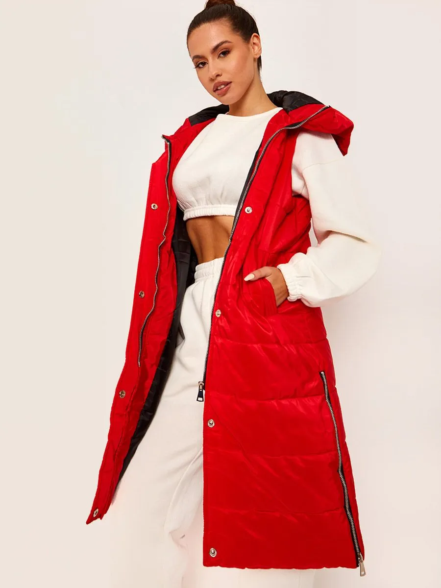 Red Longline Padded Hooded Gilet - Jayla sold by Storm Desire product image thumbnail 2