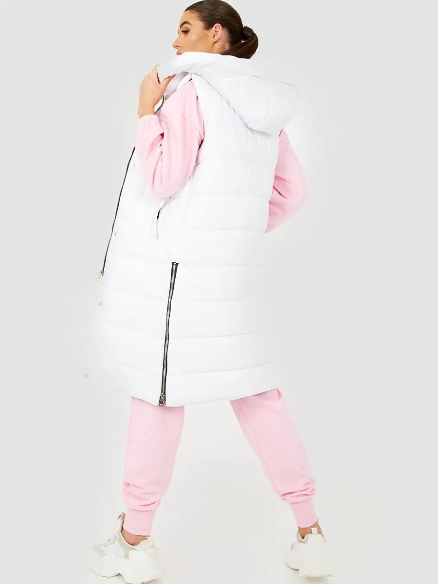 White Longline Padded Hooded Gilet - Jayla sold by Storm Desire product image thumbnail 3