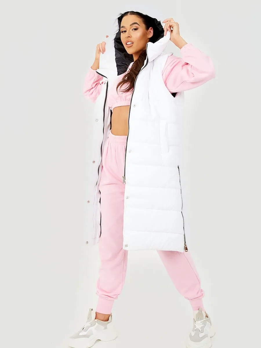 White Longline Padded Hooded Gilet - Jayla sold by Storm Desire product image thumbnail 2