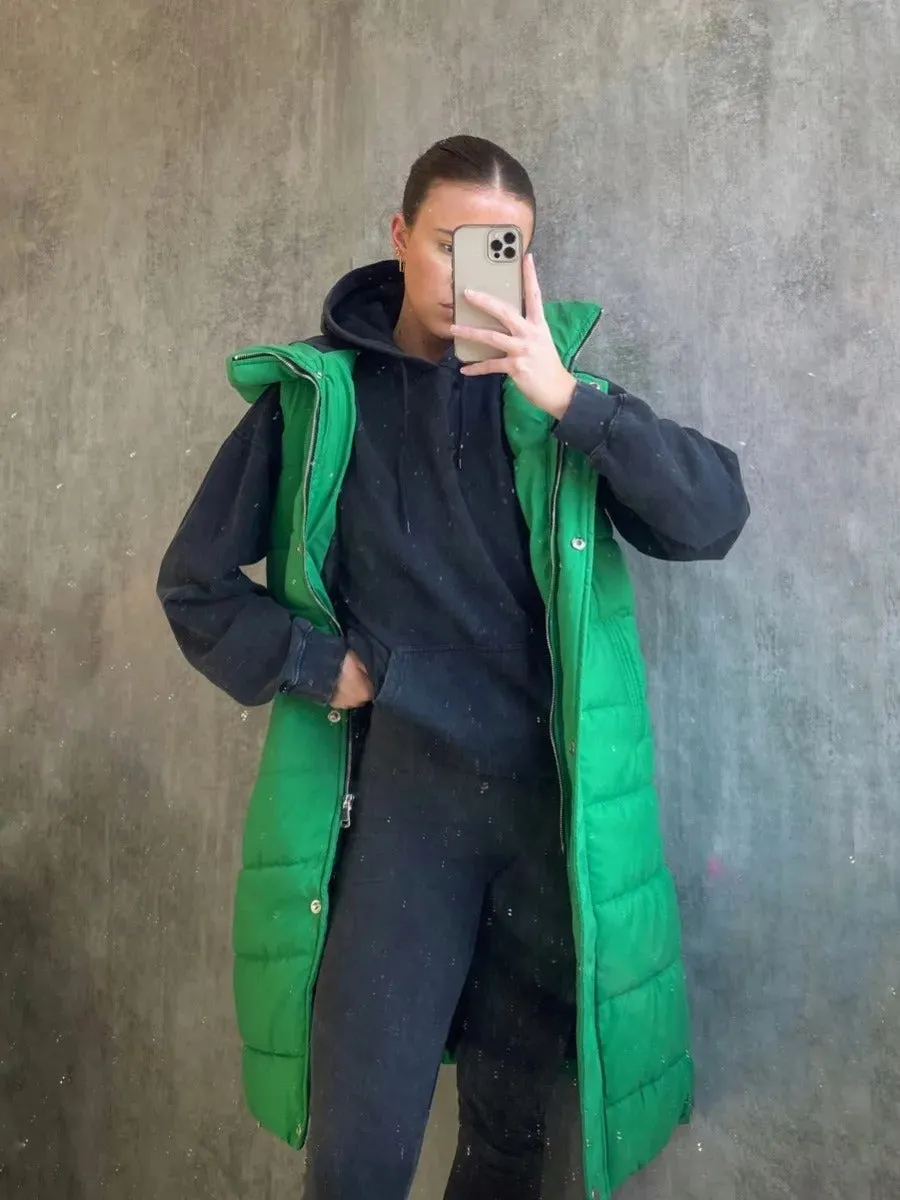 Green Longline Padded Hooded Gilet - Jayla sold by Storm Desire product image thumbnail 2