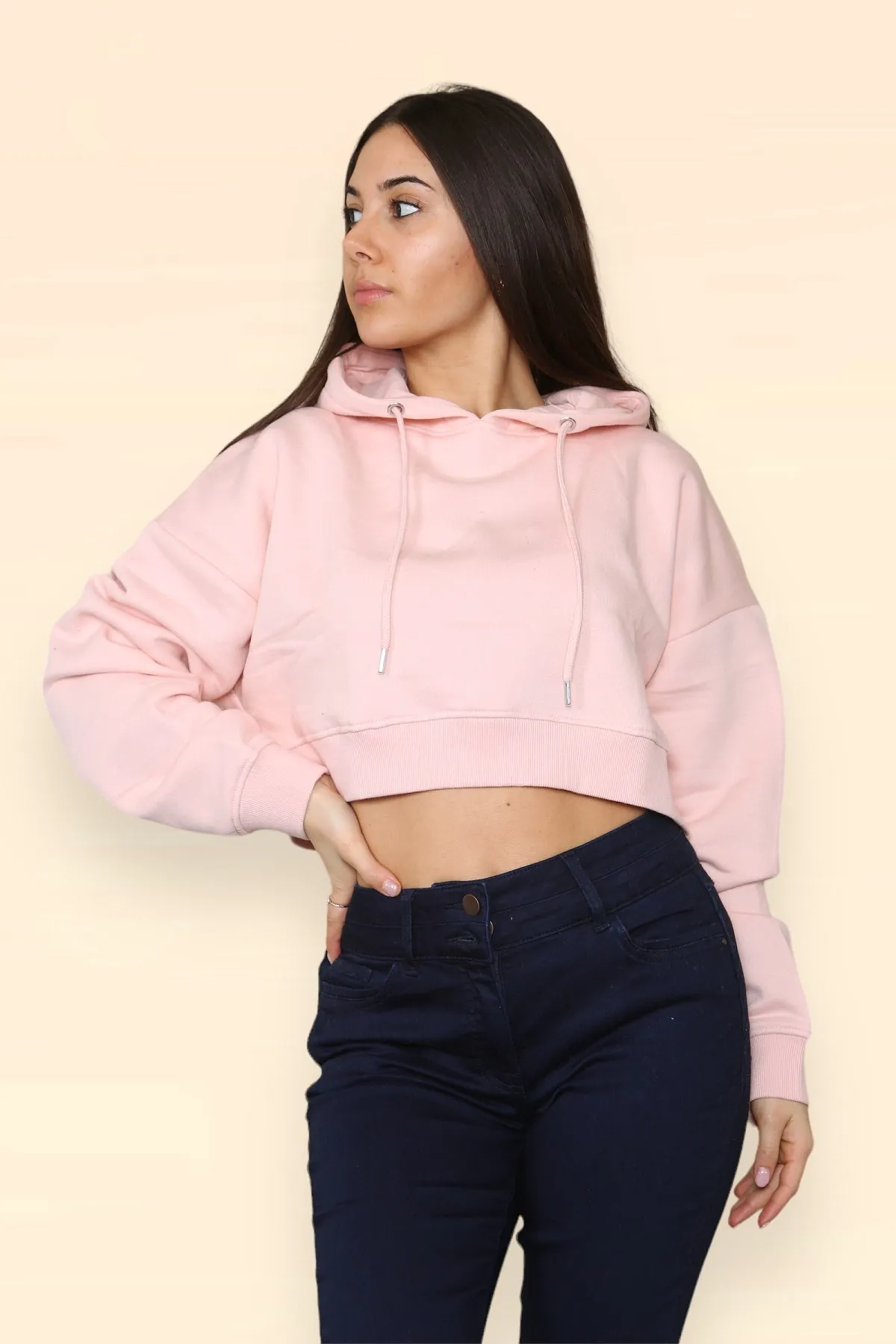 Pink Jersey Hooded Crop Top - Saoirse sold by Storm Desire product image thumbnail 4