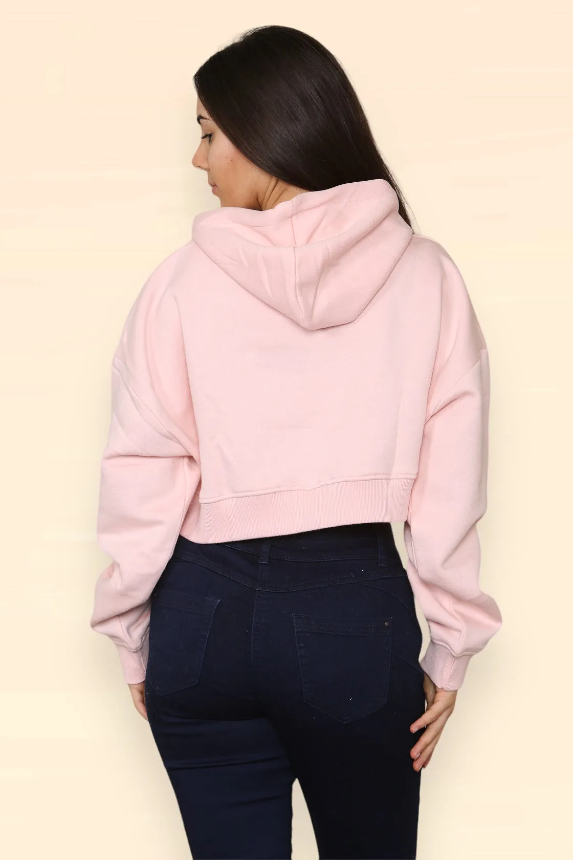 Pink Jersey Hooded Crop Top - Saoirse sold by Storm Desire product image thumbnail 2