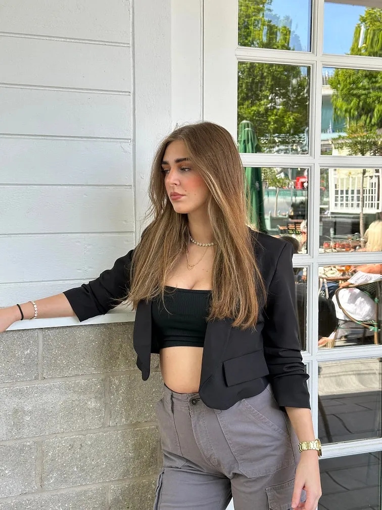 Ruched Sleeve Crop Open Blazer - Janelle sold by Storm Desire