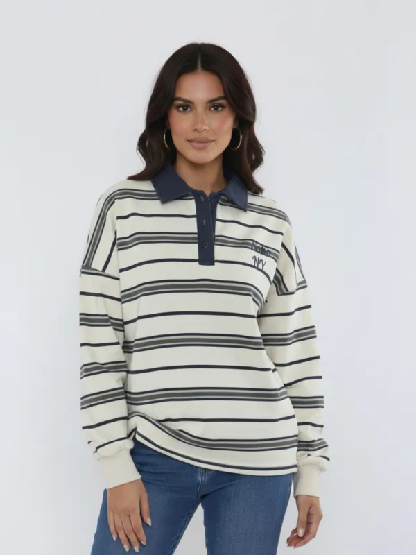 Soho NY Embroidered Rugby Collar Sweatshirt - Karter made by Storm Desire