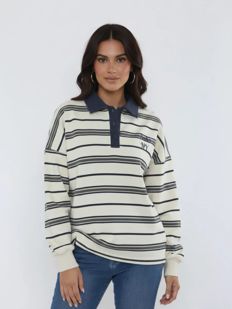 Soho NY Embroidered Rugby Collar Sweatshirt - Karter sold by Storm Desire