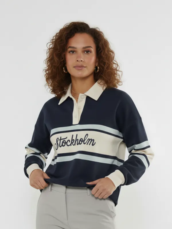 Stockholm Embroidered Rugby Collar Sweatshirt - Harper sold by Storm Desire
