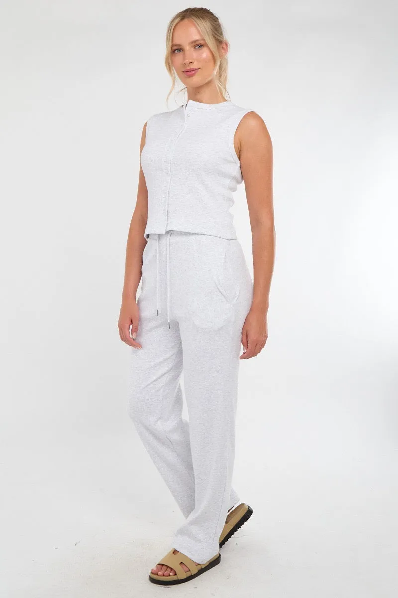 Ribbed Sleeveless Button Up Top & Wide Leg Trouser Co-ord - Karina sold by Storm Desire