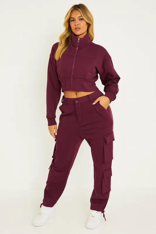 Cropped Zip Up Sweatshirt & Cargo Trouser Tracksuit - Ava sold by Storm Desire