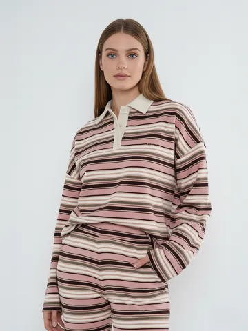 Rugby Stripe Collar Sweatshirt & Trouser Set - Sophia sold by Storm Desire product image thumbnail 3