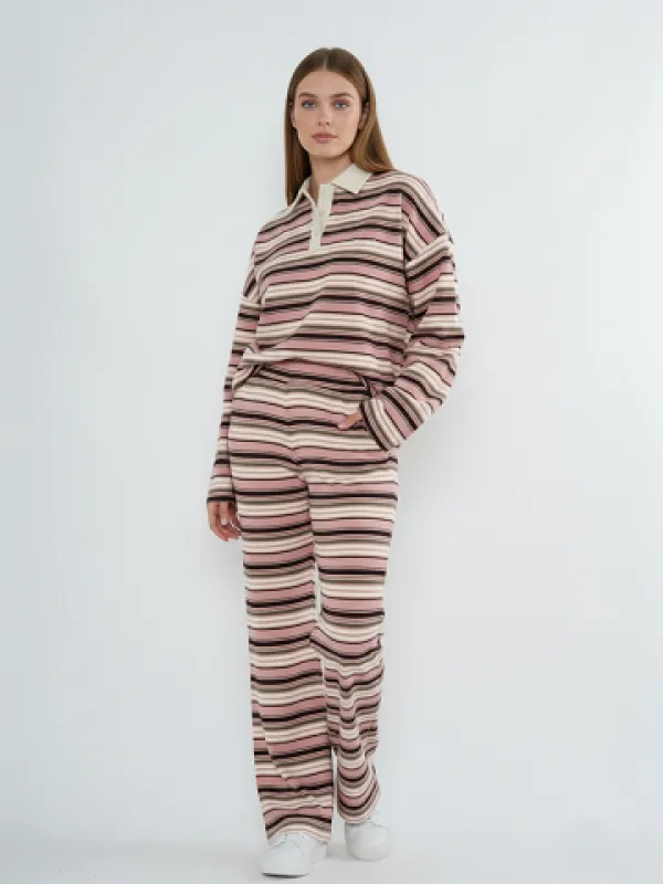 Rugby Stripe Collar Sweatshirt & Trouser Set - Sophia made by Storm Desire