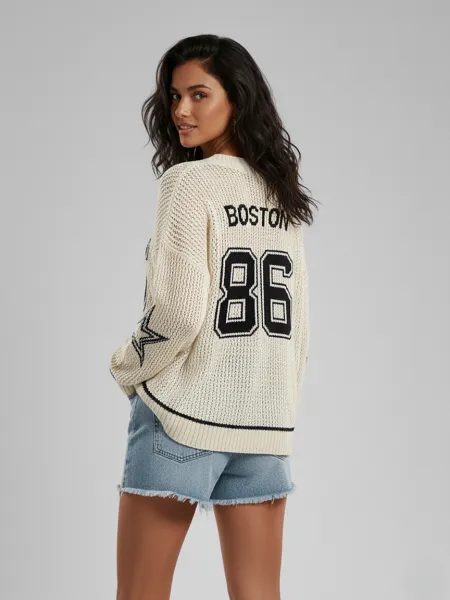 Fishnet Knitted 86 V-Neck Jumper - Mia sold by Storm Desire product image thumbnail 2