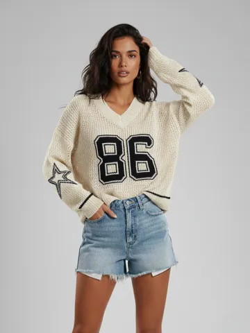 Fishnet Knitted 86 V-Neck Jumper - Mia sold by Storm Desire